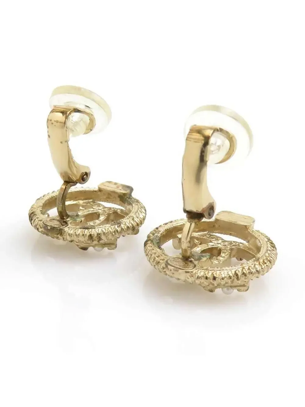 Auth Chanel Cc Logo Earrings Gold/White #302680C30B